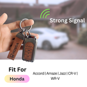 Metal Leather Key Cover Compatible with Accord, Amaze Jazz, CR-V,  WR-V | 3 Button Smart Key