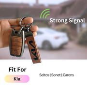 Metal Leather Car Key Cover Compatible With Kia Seltos, Sonet, Carens | Push Start Key
