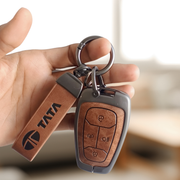 Metal Leather Car Key Cover For TATA Punch, Tiago, Altroz, Nexon, Harrier, Safari, EV, Sierra | 4 Button Smart Key
