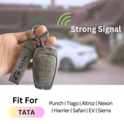 Metal Leather Car Key Cover For TATA Punch, Tiago, Altroz, Nexon, Harrier, Safari, EV, Sierra | 4 Button Smart Key