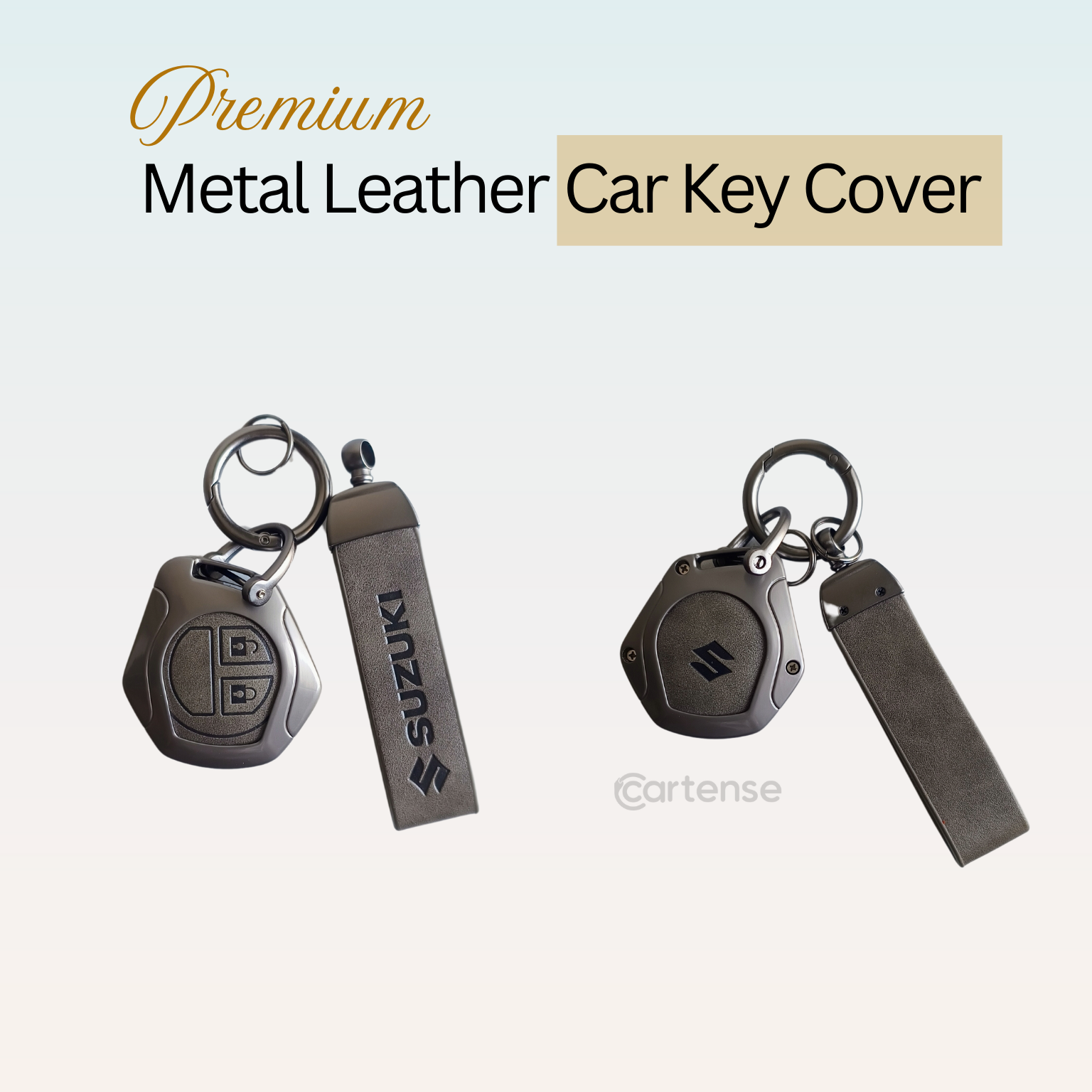 Metal Leather Key Cover for Suzuki Swift, Dzire, Ertiga, Baleno, Celerio, WagonR, Ritz, Brezza, Scross, Alto, Fronx, XL6, Ciaz, Grand Vitara, Jimny, Alto K10, S Presso, Ignis |for Toyoto Rumion, Hyryder, Urben Cruiser, Galanza | 2 Button Key