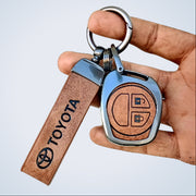 Metal Leather Car Key Cover for Toyota Rumion, Hyryder, Urben Cruiser, Galanza | 2 Button Key