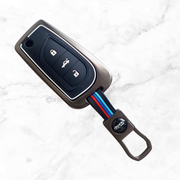 Metal Silicon Car Key Cover For Toyota Corolla Altis, Innova Crysta   | 3 Button Flip Key