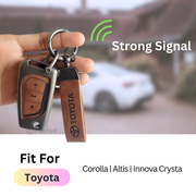 Metal Leather Car Key Cover For Toyota Corolla Altis, Innova Crysta   | 3 Button Flip Key