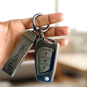 Metal Leather Car Key Cover For Toyota Corolla Altis, Innova Crysta   | 3 Button Flip Key