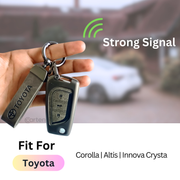 Metal Leather Car Key Cover For Toyota Corolla Altis, Innova Crysta   | 3 Button Flip Key