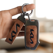 Metal Leather Car Key Cover Compatible With Kia Seltos, Sonet 2023 | Push Start 4 Button Side Key