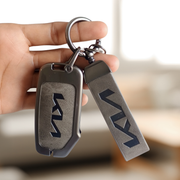 Metal Leather Car Key Cover Compatible With Kia Seltos, Sonet 2023 | Push Start 4 Button Side Key