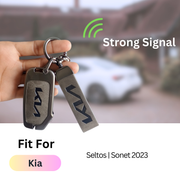 Metal Leather Car Key Cover Compatible With Kia Seltos, Sonet 2023 | Push Start 4 Button Side Key