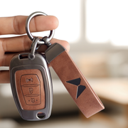 Mahindra Alturas G4, XUV 300 Key Cover | Metal Leather | 3 Button Flip Key