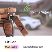 Mahindra Alturas G4, XUV 300 Key Cover | Metal Leather | 3 Button Flip Key