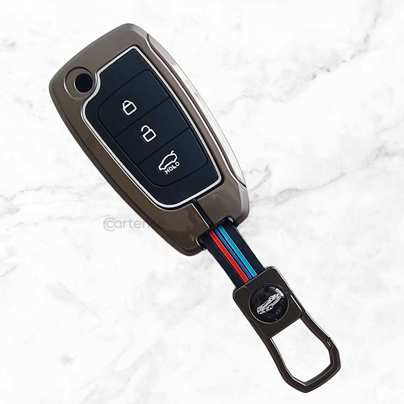 Metal Silicon Car Key Cover Compatible with Kona, Verna, Tucson, Venue, Aura | 3 Button Flip Key