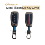 Metal Silicon Car Key Cover Compatible with Kona, Verna, Tucson, Venue, Aura | 3 Button Flip Key