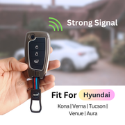 Metal Silicon Car Key Cover Compatible with Kona, Verna, Tucson, Venue, Aura | 3 Button Flip Key