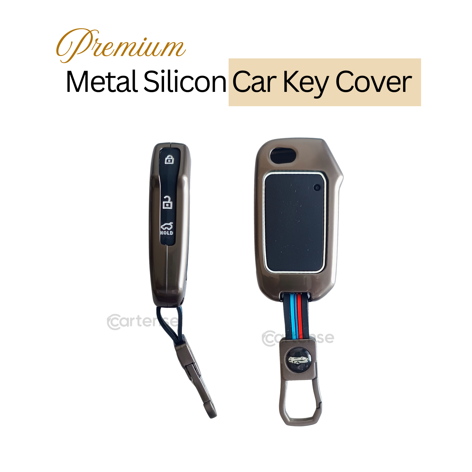 Metal Silicon Car Key Cover Compatible With Kia Kia Seltos HTE,  Sonet HTE,  Carens Premium, Prestige 3 Button Flip Key
