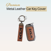 Metal Leather Car Key Cover Compatible With Kia Kia Seltos HTE,  Sonet HTE,  Carens Premium, Prestige | 3 Button Flip Key
