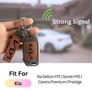 Metal Leather Car Key Cover Compatible With Kia Kia Seltos HTE,  Sonet HTE,  Carens Premium, Prestige | 3 Button Flip Key