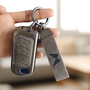 Metal Leather Key Cover For Mahindra Scorpio, XUV 300,  Marazzo, XUV 700,  3XO, XUV 400 EV,  Bolero, Thar, TUV 3  & Thar Roxx | 3 Button Flip Key