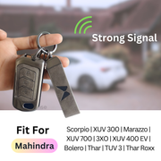Metal Leather Key Cover For Mahindra Scorpio, XUV 300,  Marazzo, XUV 700,  3XO, XUV 400 EV,  Bolero, Thar, TUV 3  & Thar Roxx | 3 Button Flip Key