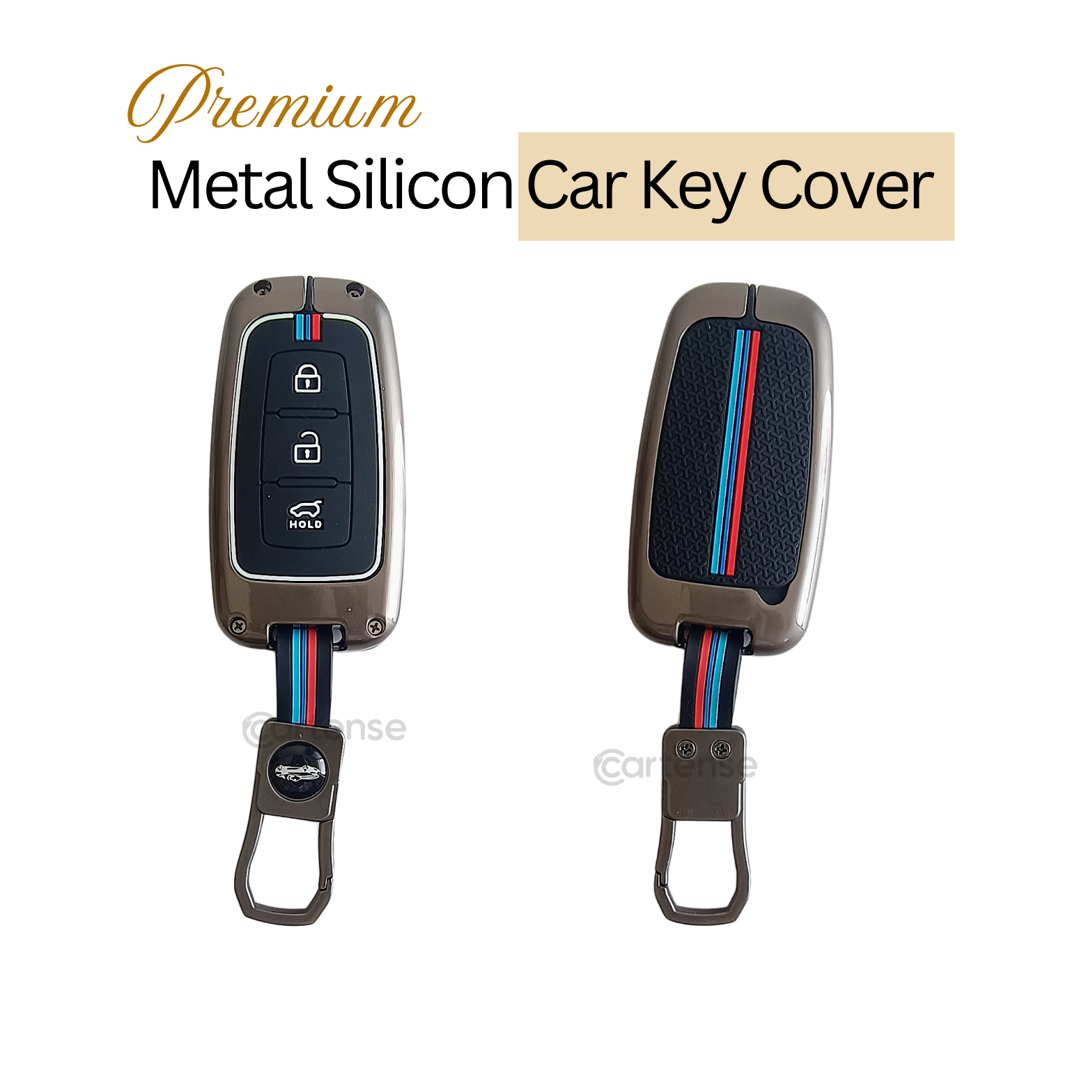 Metal Silicon Car Key Cover Compatible With Verna, i20 Asta | 3 Button Smart Key
