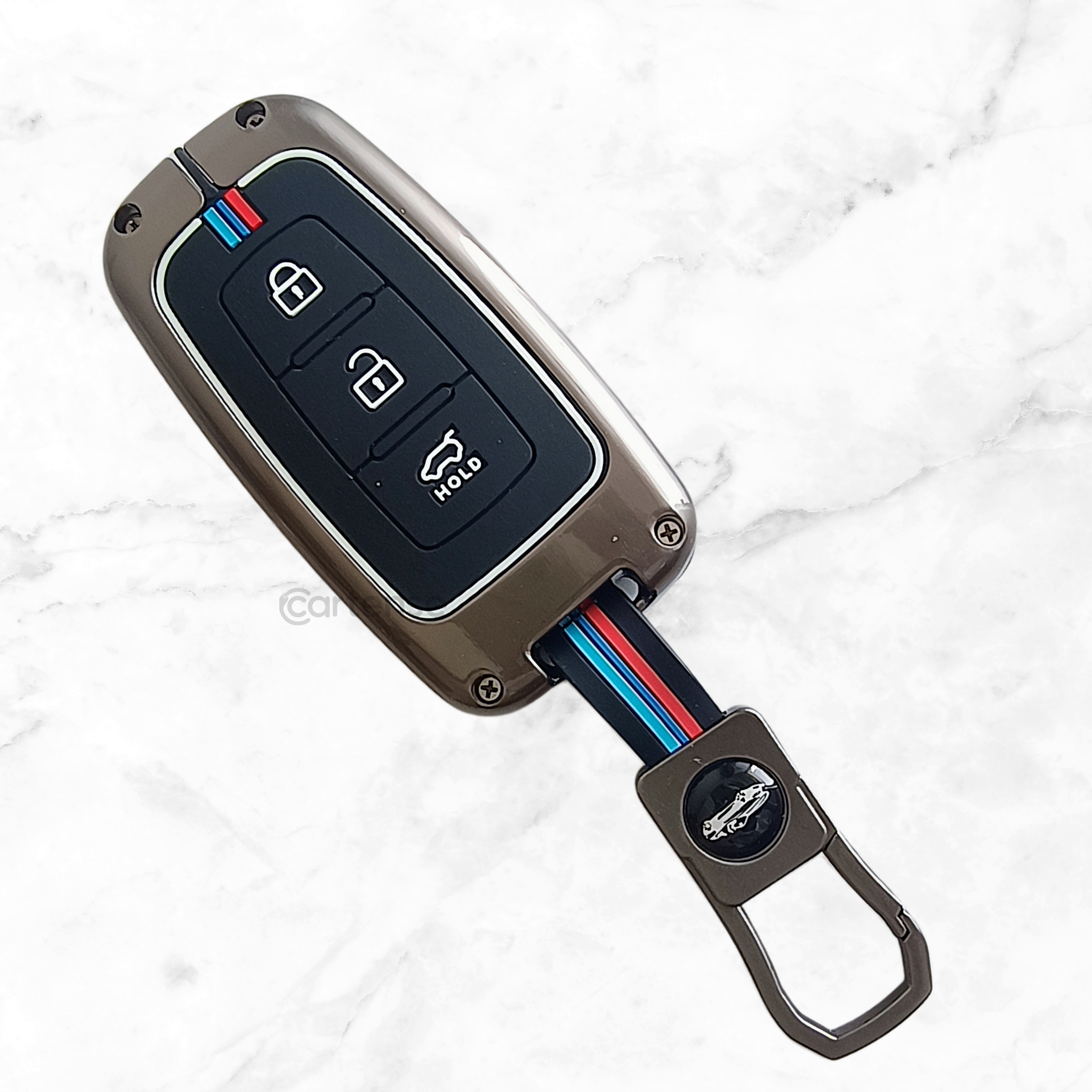 Metal Silicon Car Key Cover Compatible With Verna, i20 Asta | 3 Button Smart Key