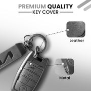 Metal Leather Car Key Cover Compatible With Kia Seltos, Sonet, Carens | Push Start Only Key