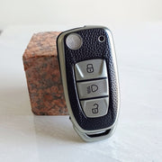 TPU Leather Car Key Cover For TATA Arai, Safari, Tiago, Zest, Bolt, Tigor, Hexa, Nexon, Harrier, Altroz, Punch | 3 Button Flip Key