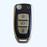TPU Leather Car Key Cover For TATA Arai, Safari, Tiago, Zest, Bolt, Tigor, Hexa, Nexon, Harrier, Altroz, Punch | 3 Button Flip Key