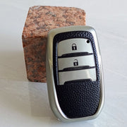 TPU Leather Car Key Cover For Toyota Fortuner, Hilux, Innova Crysta, Legender, Innova HyCross, Land Cruiser | 2 Button Type M1 Push Start Smart Key