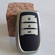 TPU Leather Car Key Cover For Toyota Fortuner, Hilux, Innova Crysta, Legender, Innova HyCross, Land Cruiser | 3 Button Type M1 Push Start Smart Key