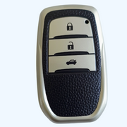 TPU Leather Car Key Cover For Toyota Fortuner, Hilux, Innova Crysta, Legender, Innova HyCross, Land Cruiser | 3 Button Type M1 Push Start Smart Key