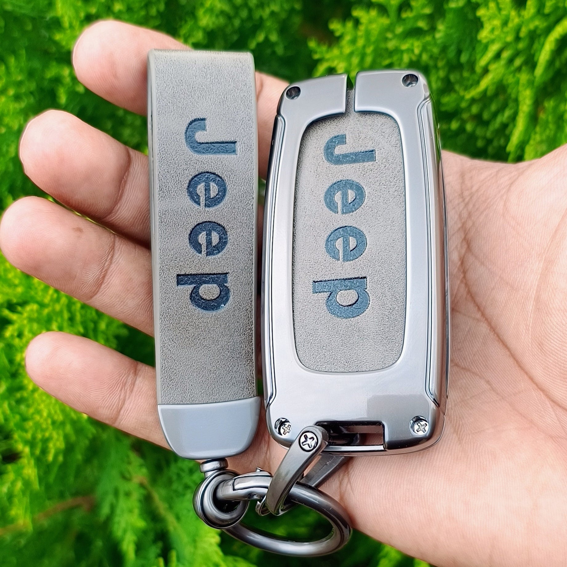 Metal Leather Car Key Cover Compatible With Jeep Compass | 3 Button Smart Key