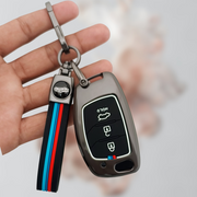 Metal Silicone Key Cover with Belt for With Creta, Venue, Aura, i20,Grand i10 Nios, Xcent | 3 Button Flip Key
