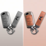 Combo offer Mahindra lover Metal Leather Key Cover For Scorpio, XUV 300, Marazzo, XUV 700, 3XO, XUV 400 EV, Bolero, Thar, TUV 3 & Thar Roxx | 3 Button Flip Key