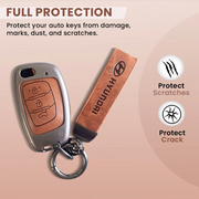 Combo offer Hyundai lover Metal Leather Key Cover For Grand i10 NIOS Asta, Venue, i20, Aura, Creta, Elantra | 3 Button Flip Key