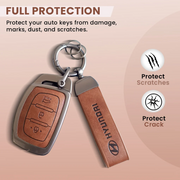 Combo offer Hyundai lover Metal Leather Key Cover For Grand i10 NIOS Asta, Venue, i20, Aura, Creta, Elantra | 3 Button Smart Key