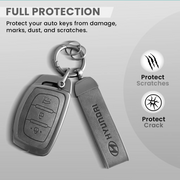 Combo offer Hyundai lover Metal Leather Key Cover For Grand i10 NIOS Asta, Venue, i20, Aura, Creta, Elantra | 3 Button Smart Key
