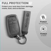 Combo offer Toyota lover Metal Leather Car Key Cover For Toyota Fortuner, Hilux, Innova Crysta, Legender, Innova HyCross, Land Cruiser | 2 Button Type M1 Push Start Smart Key