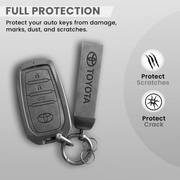 Combo offer Toyota lover Metal Leather Car Key Cover For Toyota Fortuner, Hilux, Innova Crysta, Legender, Innova HyCross, Land Cruiser | 3 Button Type M1 Push Start Smart Key