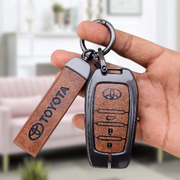 Metal Leather Car Key Cover For Toyota Fortuner, Hilux, Innova Crysta, Legender, Innova HyCross, Land Cruiser | 3 Button Type M1 Push Start Smart Key