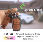Metal Leather Car Key Cover For Toyota Fortuner, Hilux, Innova Crysta, Legender, Innova HyCross, Land Cruiser | 3 Button Type M1 Push Start Smart Key