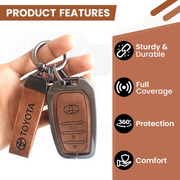 Metal Leather Car Key Cover For Toyota Fortuner, Hilux, Innova Crysta, Legender, Innova HyCross, Land Cruiser | 3 Button Type M1 Push Start Smart Key