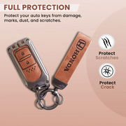Combo offer Honda lover Metal Leather Key Cover Compatible with City, Civic, Jazz, Amaze,  CR-V, WR-V, BR-V, Jazz BS6,  Civic 2020 | Push Start Model