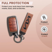 Combo offer KIA lover Metal Leather Car Key Cover Compatible With Kia Seltos, Sonet, Carens | Push Start Key
