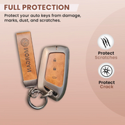 Combo offer MG lover Metal Leather Car Key Cover For MG Hector | 3 Button Smart Key