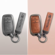 Combo offer Toyota lover Metal Leather Car Key Cover For Toyota Fortuner, Hilux, Innova Crysta, Legender, Innova HyCross, Land Cruiser | 2 Button Type M1 Push Start Smart Key