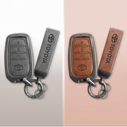 Combo offer Toyota lover Metal Leather Car Key Cover For Toyota Fortuner, Hilux, Innova Crysta, Legender, Innova HyCross, Land Cruiser | 3 Button Type M1 Push Start Smart Key
