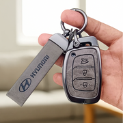 Metal Leather Car Key Cover Compatible with Grand i10 NIOS Asta, Venue, i20, Aura, Creta, Elantra | 3 Button Smart Key