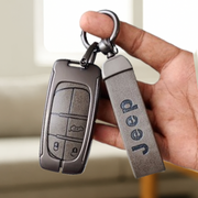Metal Leather Car Key Cover Compatible With Jeep Compass | 3 Button Smart Key