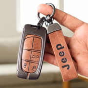 Metal Leather Car Key Cover Compatible With Jeep Compass | 3 Button Smart Key